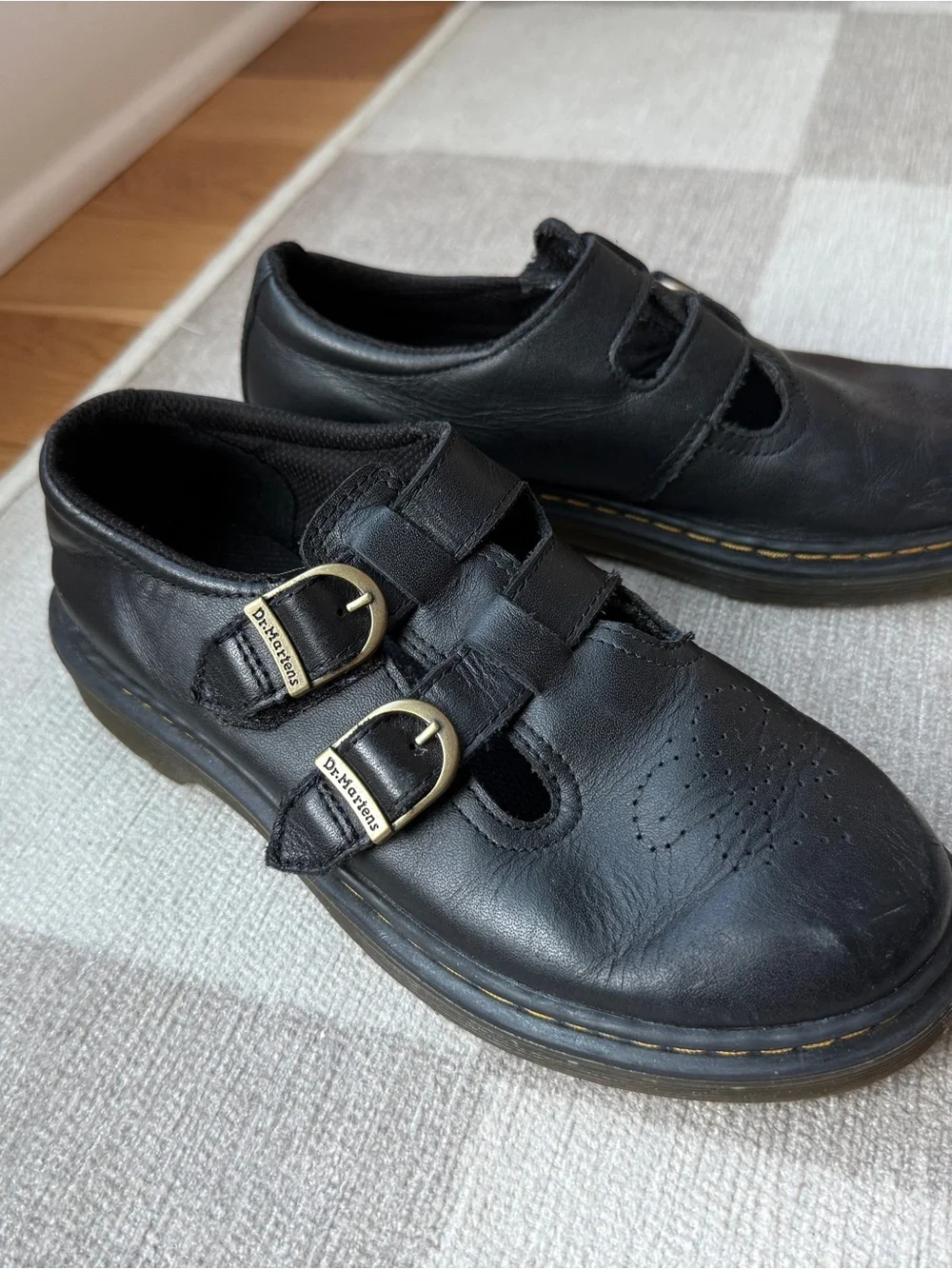 Dr. Martens Black Leather Double-Buckle Mary Jane Flats Uniform Shoes Size EU 36